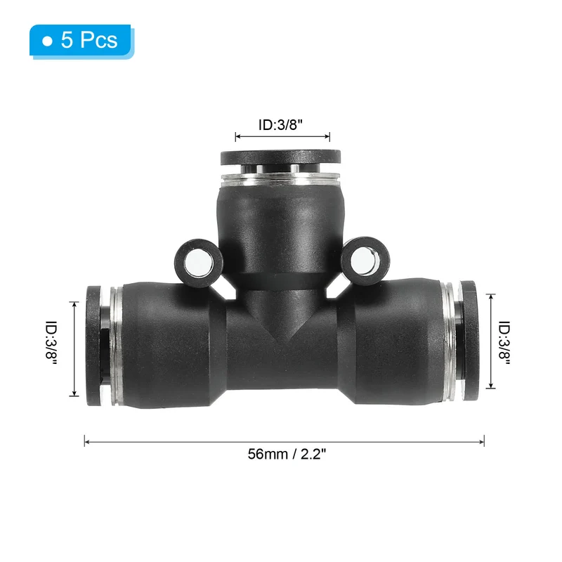 5Pcs 3/8 Inch OD Tee Plastic Push to Connect Fittings 3 Ways Tube Connect Fit