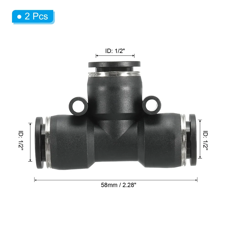 2Pcs 1/2 Inch OD Tee Plastic Push to Connect Fittings 3 Ways Tube Connect Fit