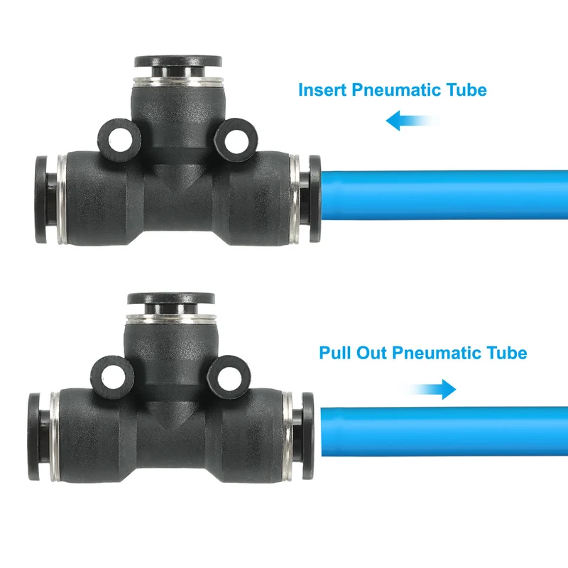 5Pcs 1/8 Inch OD Tee Plastic Push to Connect Fittings 3 Ways Tube Connect Fit