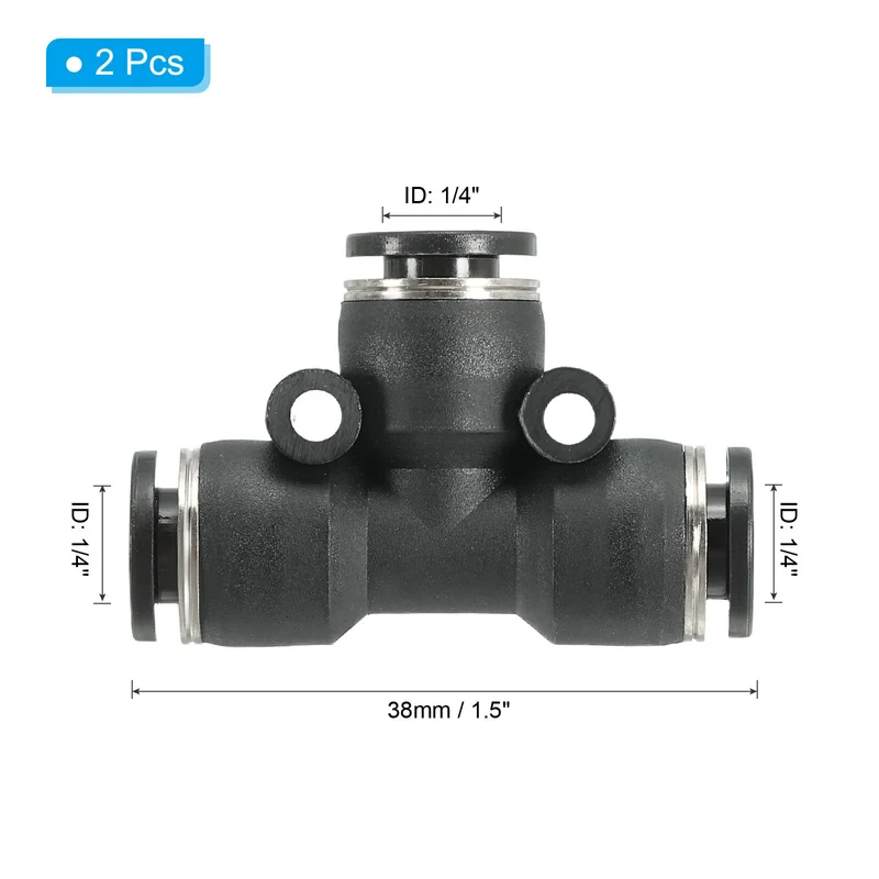 2Pcs 1/4 Inch OD Tee Plastic Push to Connect Fittings 3 Ways Tube Connect Fit