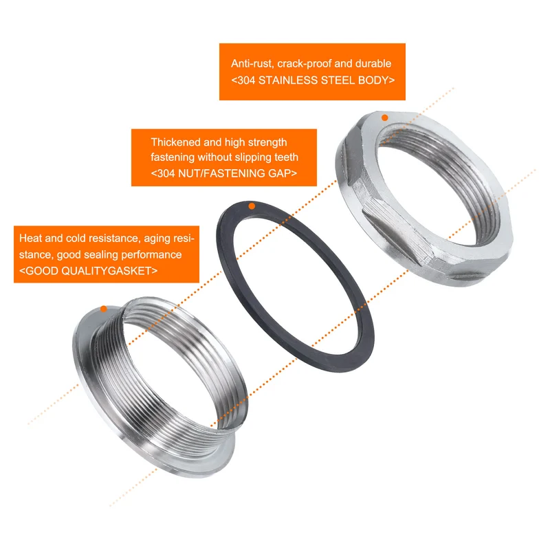 2Pcs Bulkhead Fitting 1-1/2" Female 304 Stainless Steel Water Tank Connector
