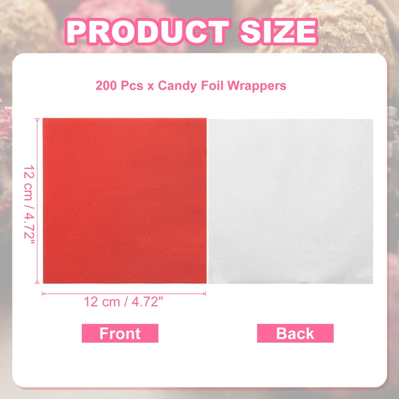 200 Pcs Candy Foil Wrappers, 4.7 x 4.7 Inch Chocolate Wrappers, Red