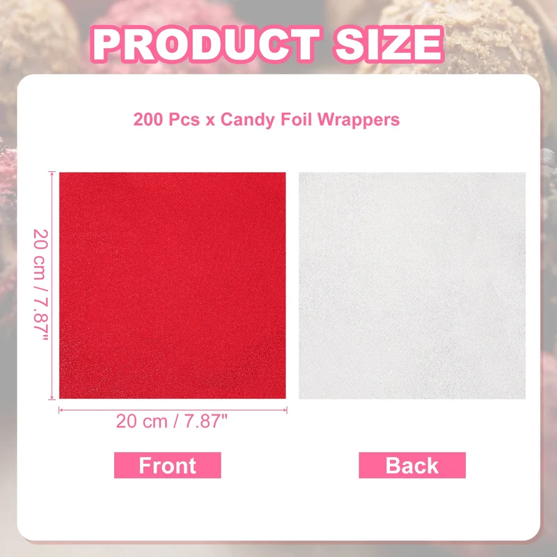 200 Pcs Candy Foil Wrappers, 7.87 x 7.87" Wrappers, Red/Green (Orange Peel)