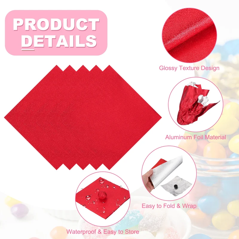 200 Pcs Candy Foil Wrappers, 7.87 x 7.87" Wrappers, Red/Green (Orange Peel)