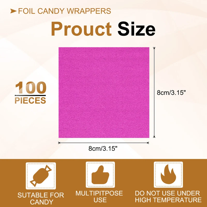 Foil Candy Wrappers 3x3 Inch, 100 Pcs Light Purple Orange Pattern Paper