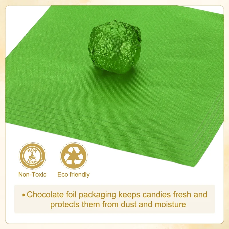 200 Pcs 3x3 Inch Foil Candy Wrappers Chocolate Wrapping Paper Light Green