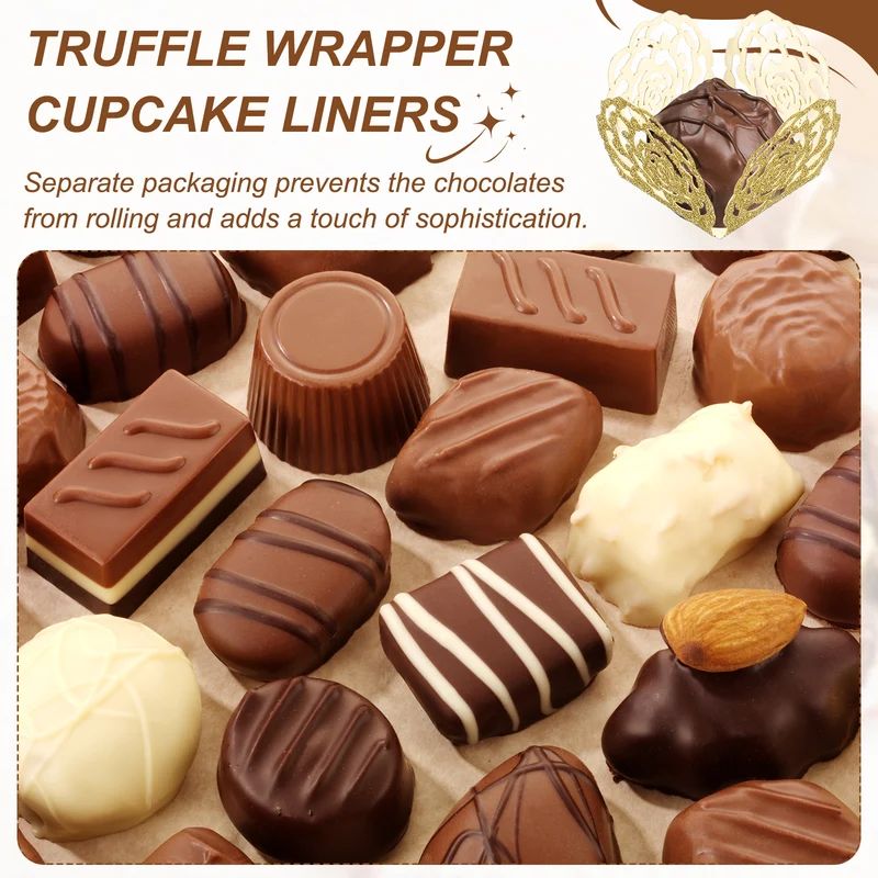 50Pcs 1.4x1.4" Glitter Rose Truffle Wrapper Cupcake Liners for Decor, Cyan Gold