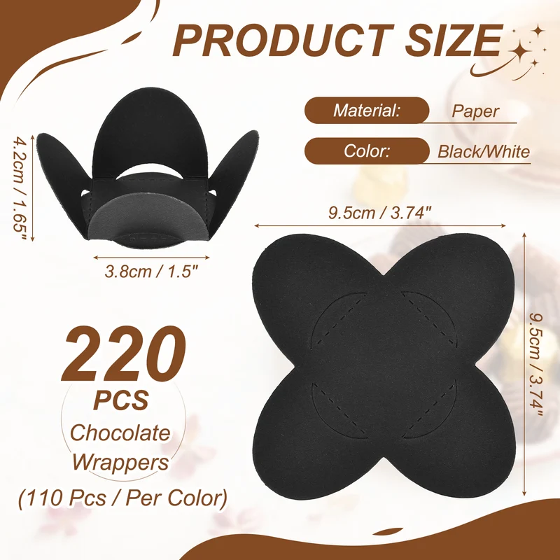 220Pcs Truffle Wrappers, Mini Cupcake Liners Chocolate Cups Liners, Black/White