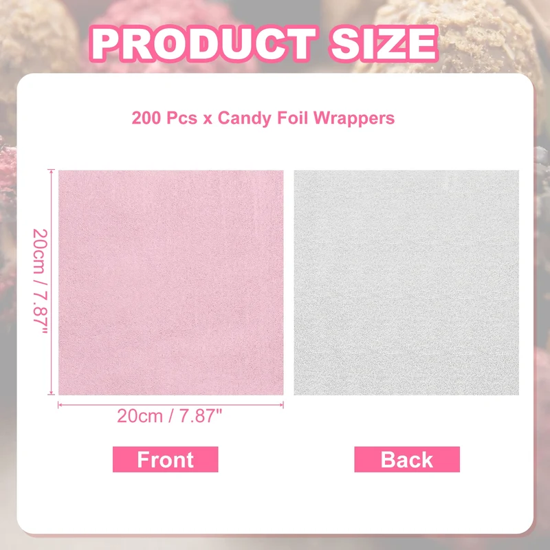 200 Pcs Candy Foil Wrappers, 7.87 x 7.87" Wrappers, Light Pink (Orange Peel)