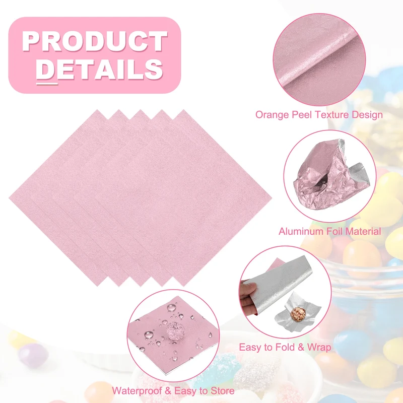 200 Pcs Candy Foil Wrappers, 7.87 x 7.87" Wrappers, Light Pink (Orange Peel)