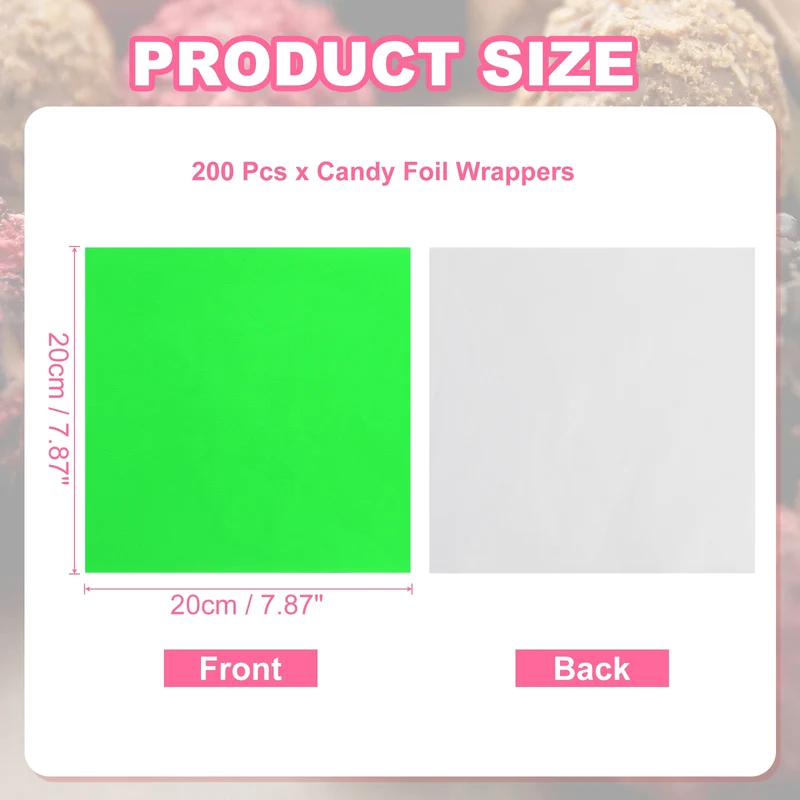 200 Pcs Candy Foil Wrappers, 7.87 x 7.87" Chocolate Wrappers, Green