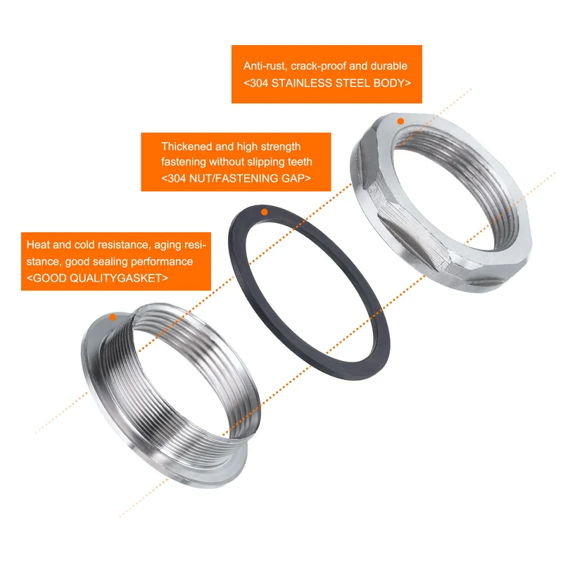 2Pcs Bulkhead Fitting 1-1/4" Female 304 Stainless Steel Water Tank Connector