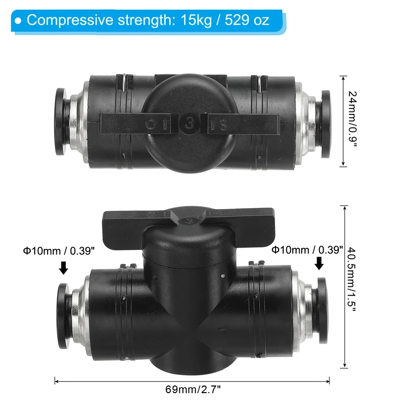 1 Pcs 3/8" Pneumatic Ball Valve, Push to Quick Connect Fittings