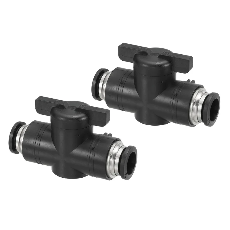 2 Pcs 1/2" Pneumatic Ball Valve, Push to Quick Connect Fittings, Black