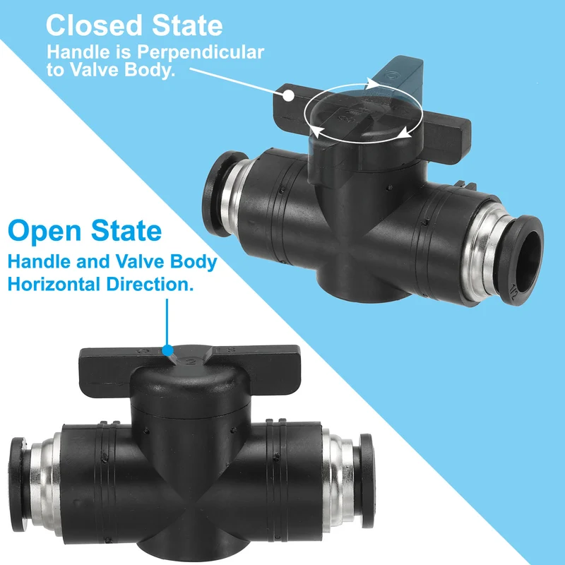 2 Pcs 1/2" Pneumatic Ball Valve, Push to Quick Connect Fittings, Black