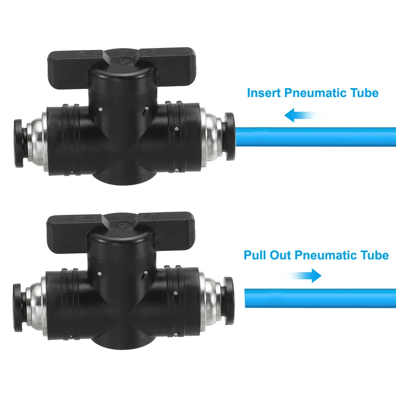 2 Pcs 1/2" Pneumatic Ball Valve, Push to Quick Connect Fittings, Black