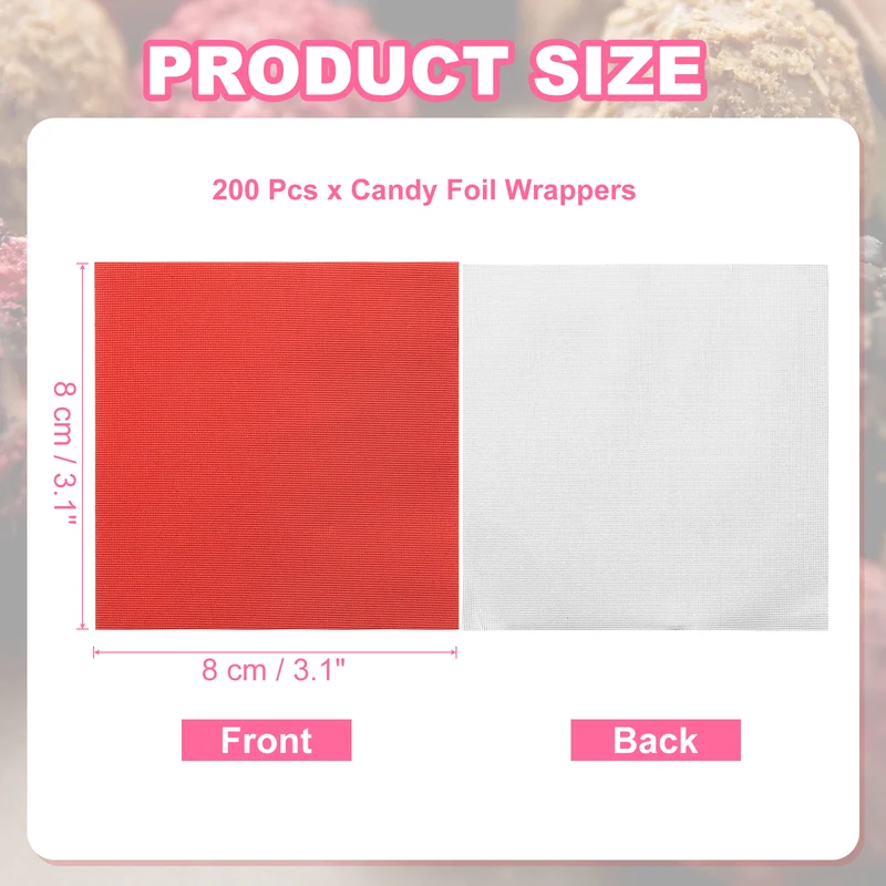 200 Pcs Candy Foil Wrappers, 3.1 x 3.1 Inch Chocolate Wrappers, Red
