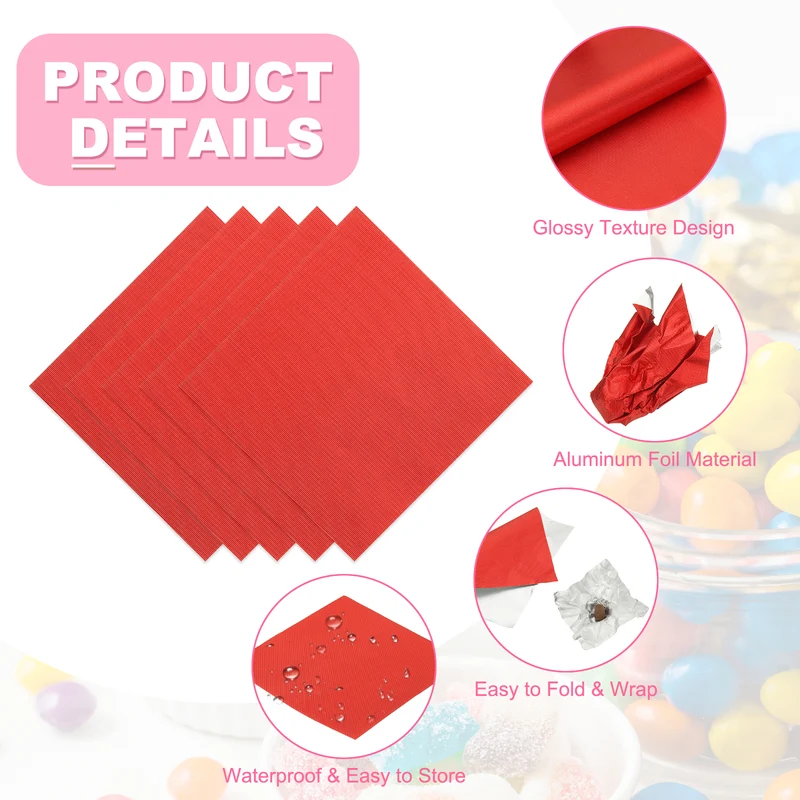 200 Pcs Candy Foil Wrappers, 3.1 x 3.1 Inch Chocolate Wrappers, Red