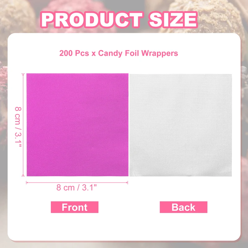 200 Pcs Candy Foil Wrappers, 3.1 x 3.1 Inch Chocolate Wrappers, Rose Red