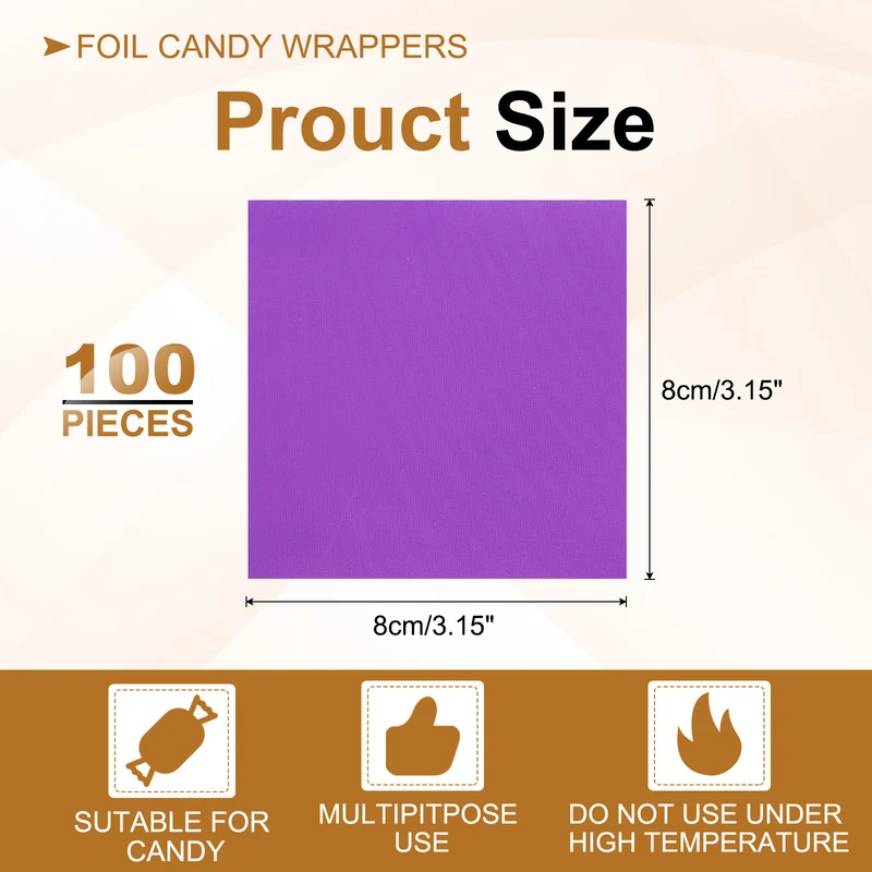 Foil Candy Wrappers 3x3 Inch, 100 Pcs Purple Fine Grid Paper for DIY Chocolate