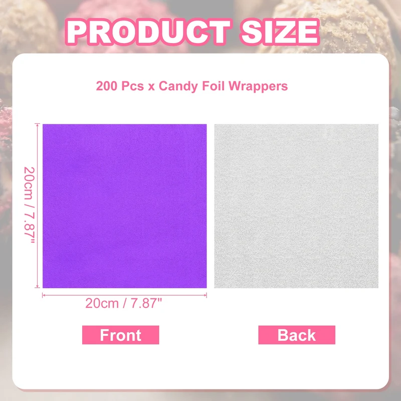 200 Pcs Candy Foil Wrappers, 7.87 x 7.87" Wrappers, Purple (Orange Peel)