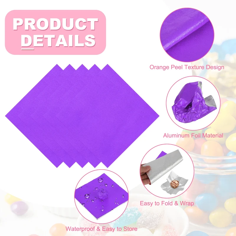 200 Pcs Candy Foil Wrappers, 7.87 x 7.87" Wrappers, Purple (Orange Peel)