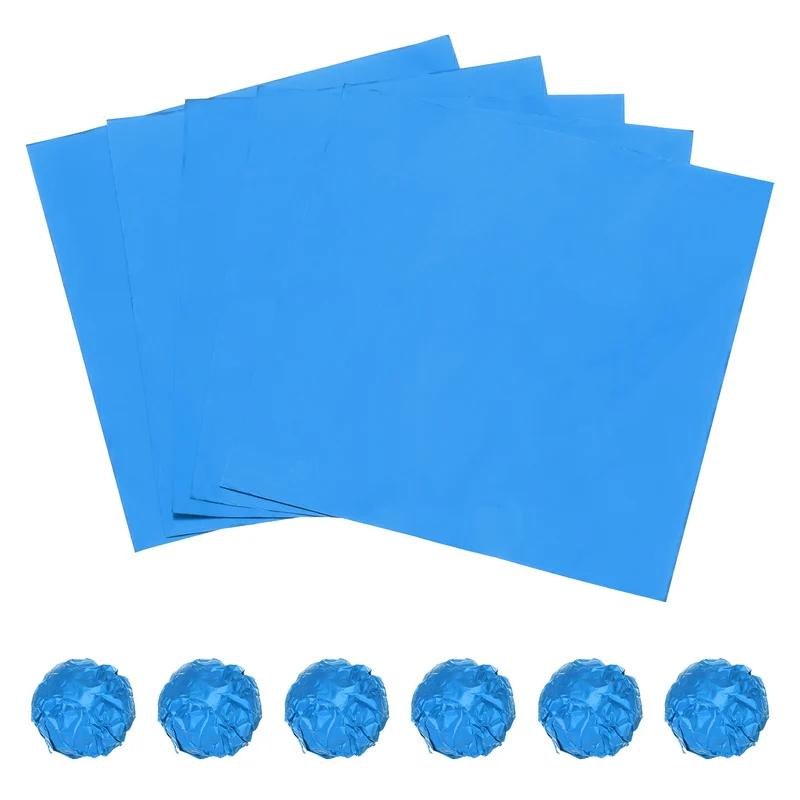 100 Pcs 8 x 8 Inch Square Aluminum Foil Candy Wrappers, Sky Blue