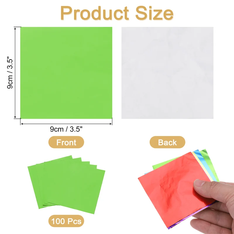 100 Pcs 3.5 x 3.5 Inch Square Aluminum Foil Candy Wrappers, Green
