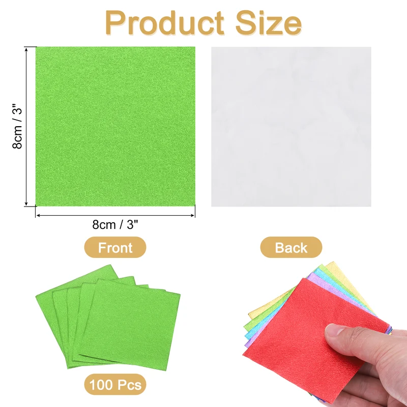 100pcs Green Metallic Foil Paper, 3x3" Orange Texture Wrapping Paper