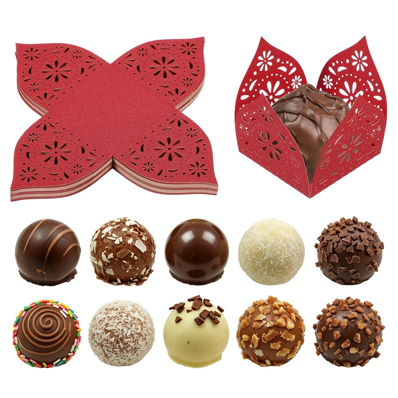 30Pcs 1.4x1.4" Snowflake Truffle Wrapper Cupcake Liners for Decor, Red