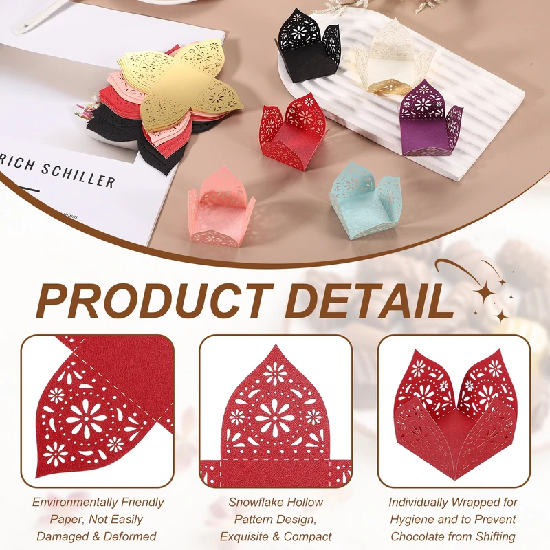 30Pcs 1.4x1.4" Snowflake Truffle Wrapper Cupcake Liners for Decor, Red