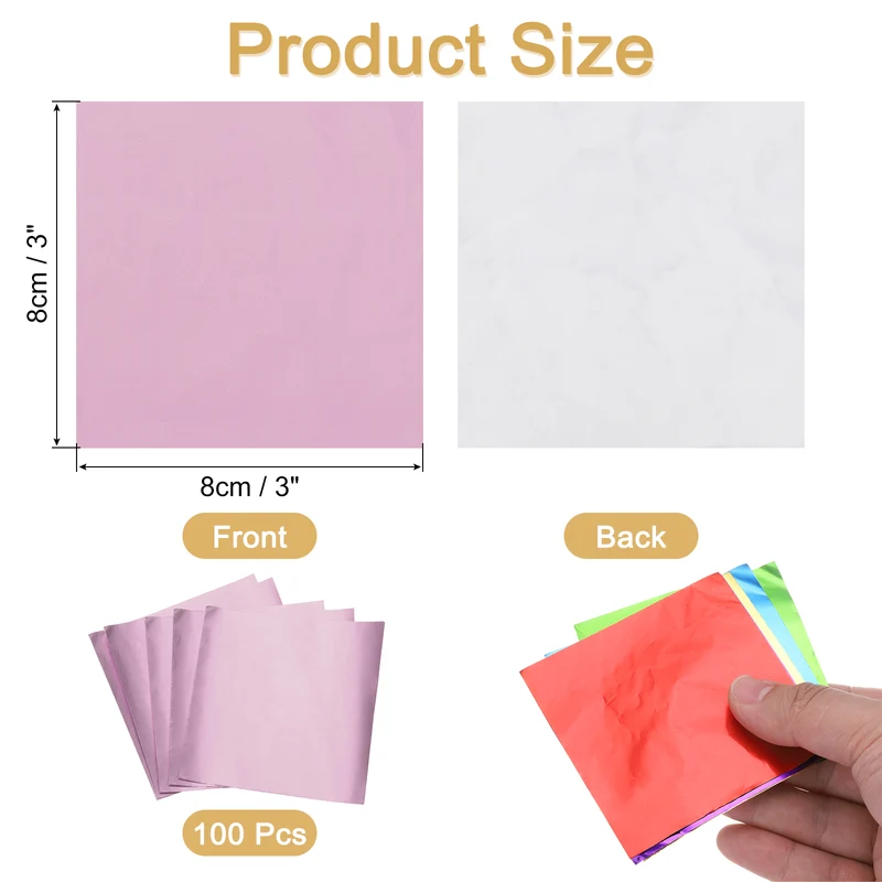 100pcs Light Pink Metallic Foil Paper, 3x3" Glossy Texture Wrapping Paper
