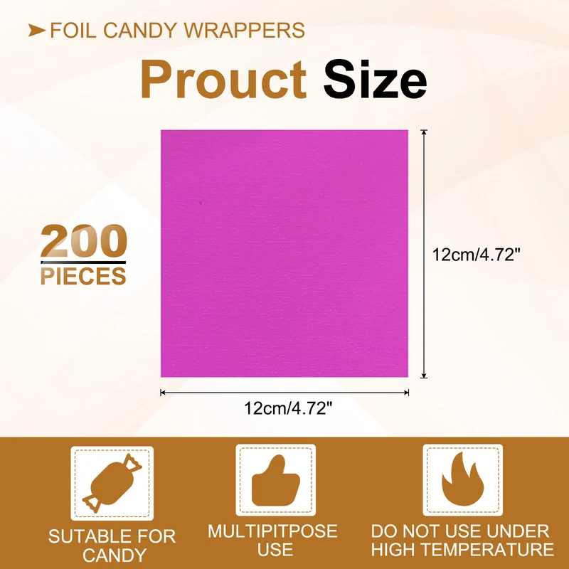 200 Pcs 5x5 Inch Foil Candy Wrappers Chocolate Wrapping Paper Rose Red