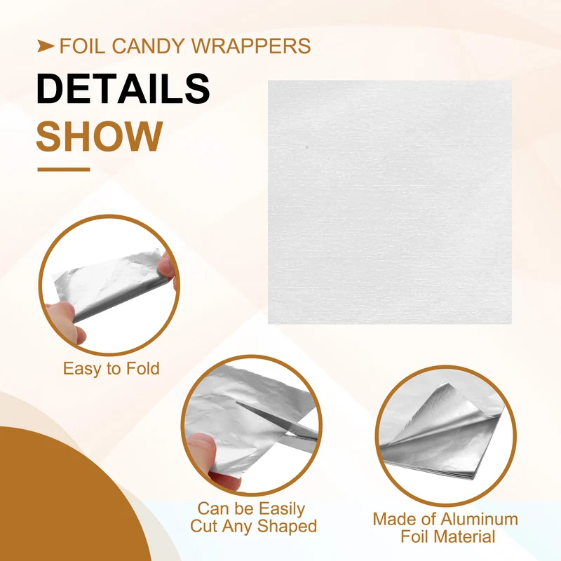 Foil Candy Wrappers 3x3 Inch, 100 Pcs Silver Glossy Paper for DIY Chocolate