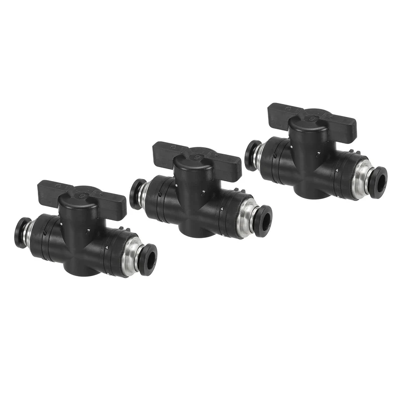 3 Pcs 1/4" Pneumatic Ball Valve, Push to Quick Connect Fittings