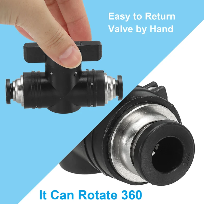 3 Pcs 1/4" Pneumatic Ball Valve, Push to Quick Connect Fittings