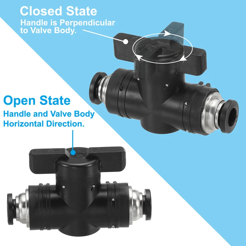 3 Pcs 1/4" Pneumatic Ball Valve, Push to Quick Connect Fittings