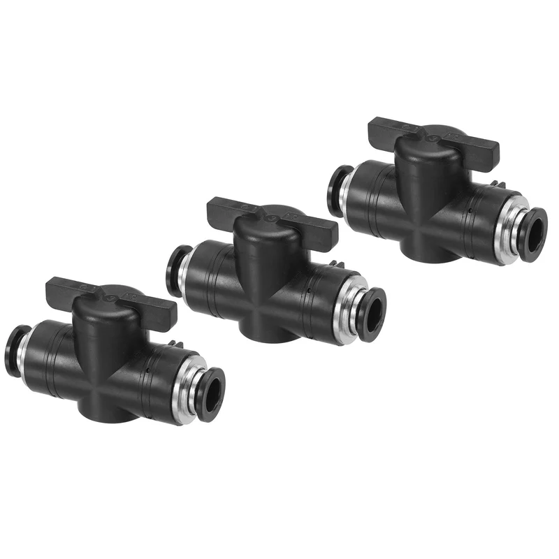 10mm Pneumatic Ball Valve, 3 Pcs Push to Connect Fittings Quick Connect Tube Fittings Air Flow Control Valve for Pneumatic Systems Automation Manufacturing, Black