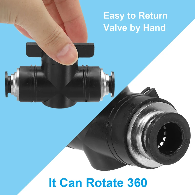 10mm Pneumatic Ball Valve, 3 Pcs Push to Connect Fittings Quick Connect Tube Fittings Air Flow Control Valve for Pneumatic Systems Automation Manufacturing, Black