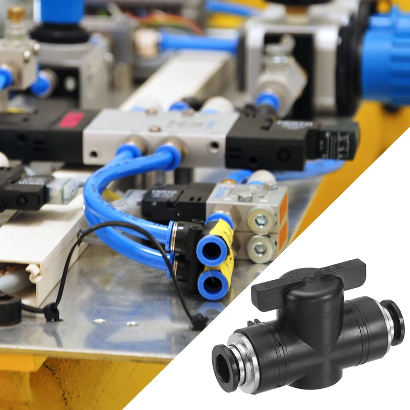 10mm Pneumatic Ball Valve, 3 Pcs Push to Connect Fittings Quick Connect Tube Fittings Air Flow Control Valve for Pneumatic Systems Automation Manufacturing, Black