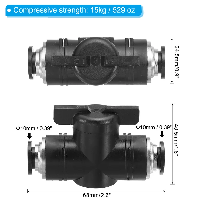 10mm Pneumatic Ball Valve, 1 Pcs Push to Connect Fittings Quick Connect Tube Fittings Air Flow Control Valve for Pneumatic Systems Automation Manufacturing, Black