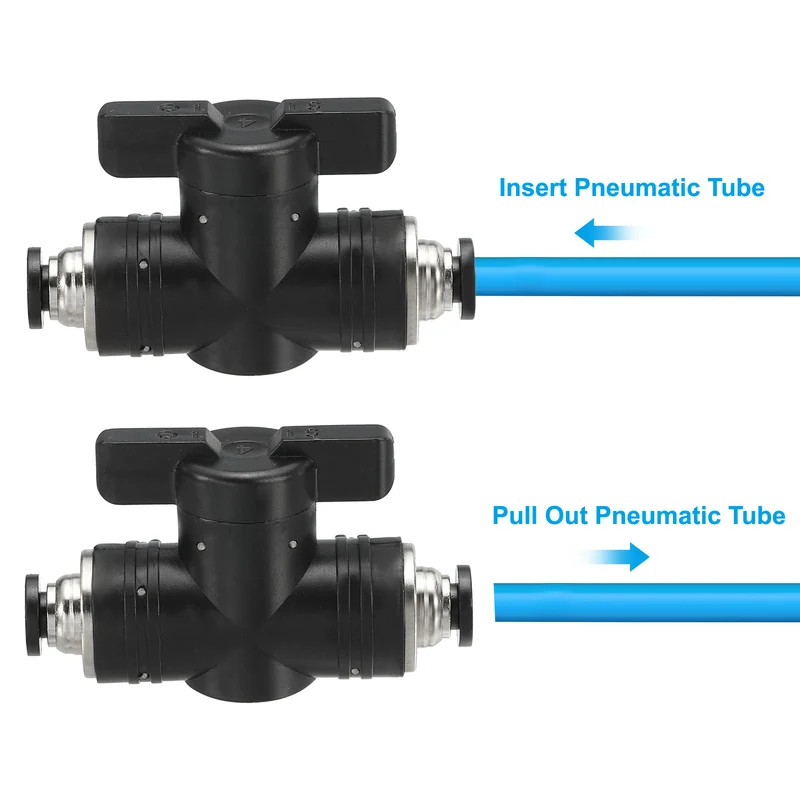 10mm Pneumatic Ball Valve, 1 Pcs Push to Connect Fittings Quick Connect Tube Fittings Air Flow Control Valve for Pneumatic Systems Automation Manufacturing, Black