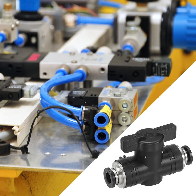 5 Pcs 6mm Pneumatic Ball Valve, Push to Quick Connect Fittings, Black