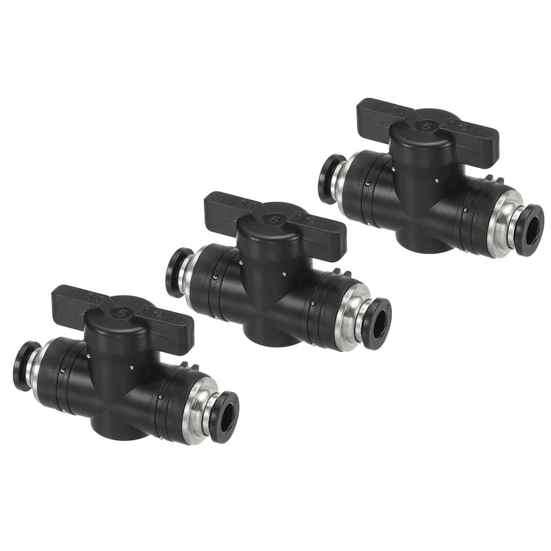 6mm Pneumatic Ball Valve, 3 Pcs Push to Connect Fittings Quick Connect Tube Fittings Air Flow Control Valve for Pneumatic Systems Automation Manufacturing, Black