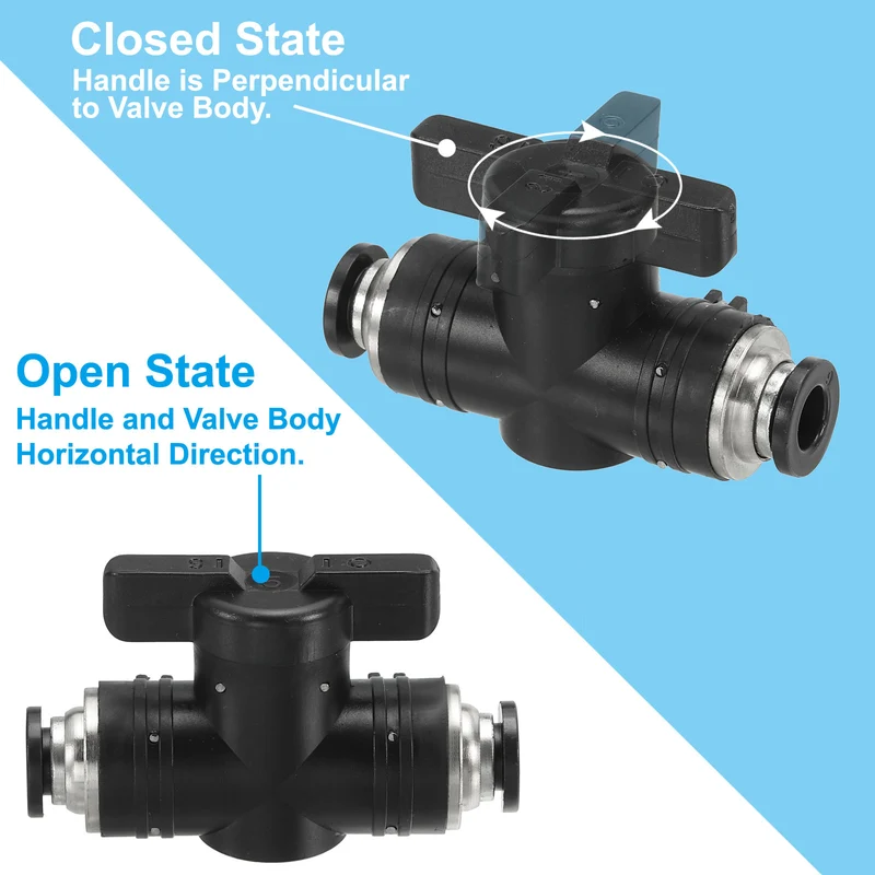 6mm Pneumatic Ball Valve, 3 Pcs Push to Connect Fittings Quick Connect Tube Fittings Air Flow Control Valve for Pneumatic Systems Automation Manufacturing, Black