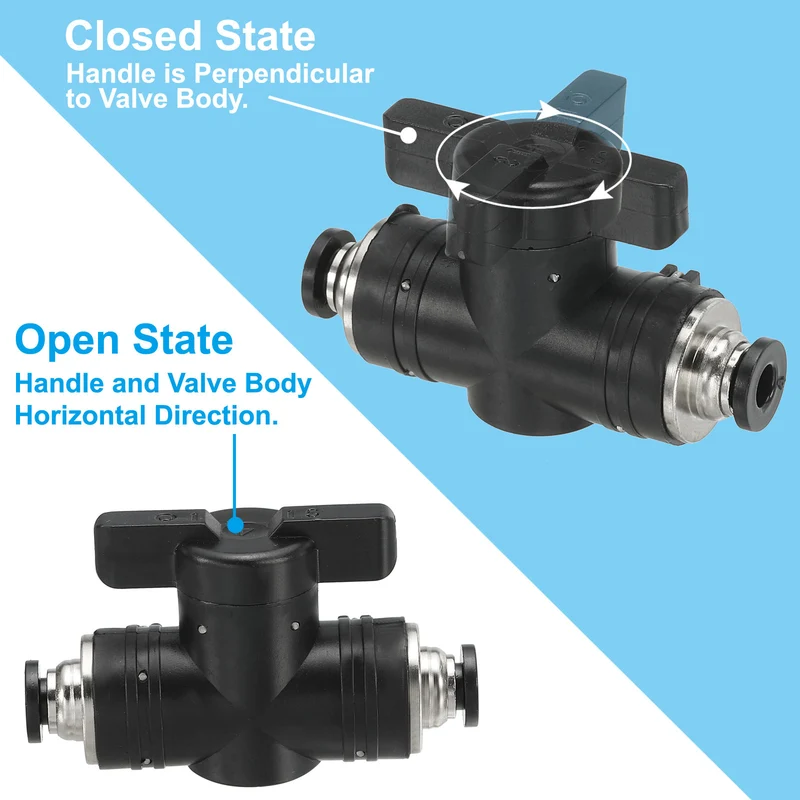 3 Pcs 4mm Pneumatic Ball Valve, Push to Quick Connect Fittings, Black