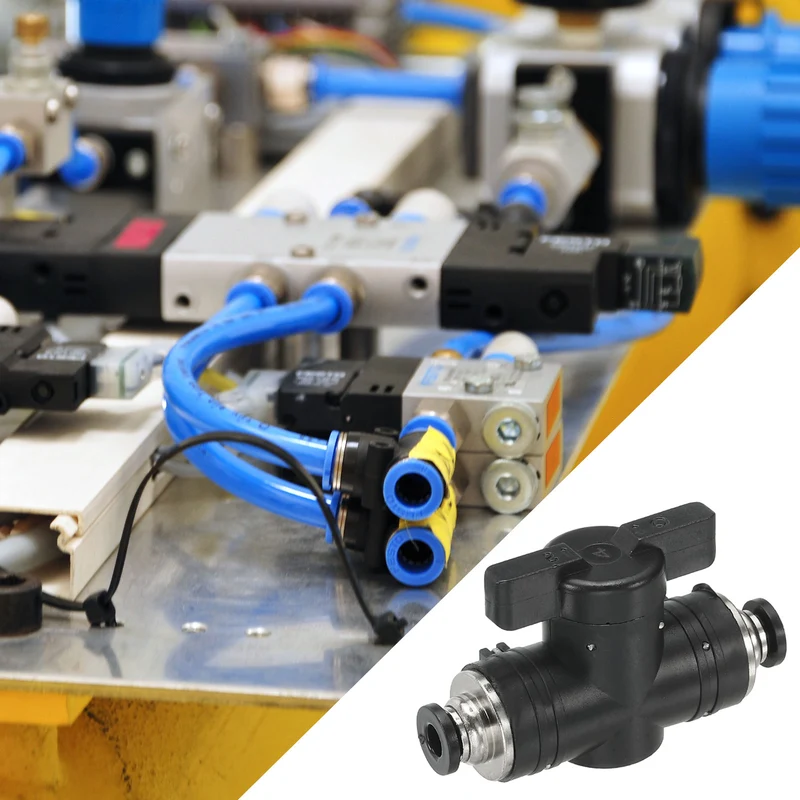 3 Pcs 4mm Pneumatic Ball Valve, Push to Quick Connect Fittings, Black