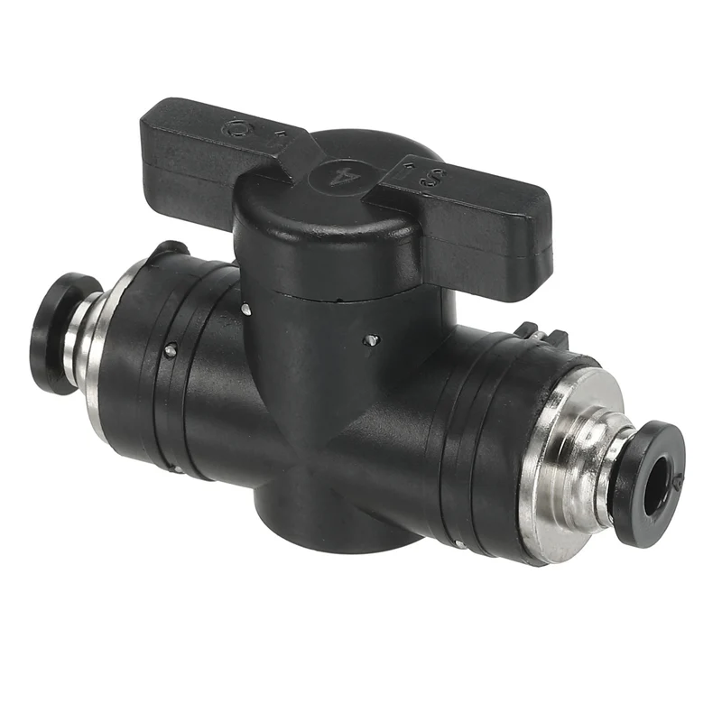 1 Pcs 4mm Pneumatic Ball Valve, Push to Quick Connect Fittings, Black