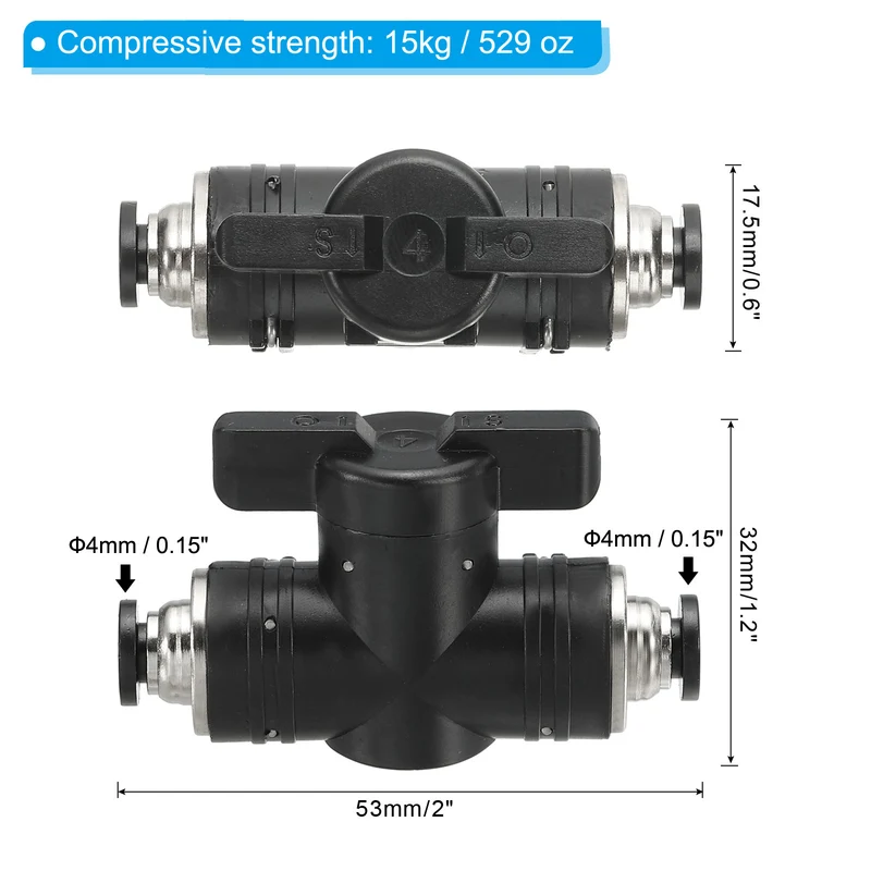 1 Pcs 4mm Pneumatic Ball Valve, Push to Quick Connect Fittings, Black