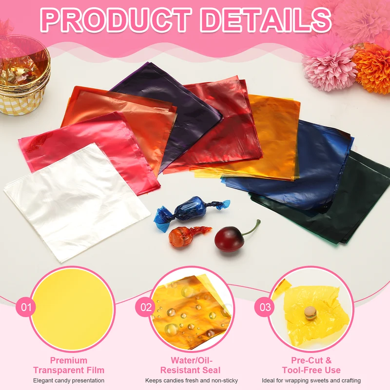 100 Pcs Candy Wrappers, 5 x 5 Inch Chocolate Wrap Paper for Lollipop, Yellow